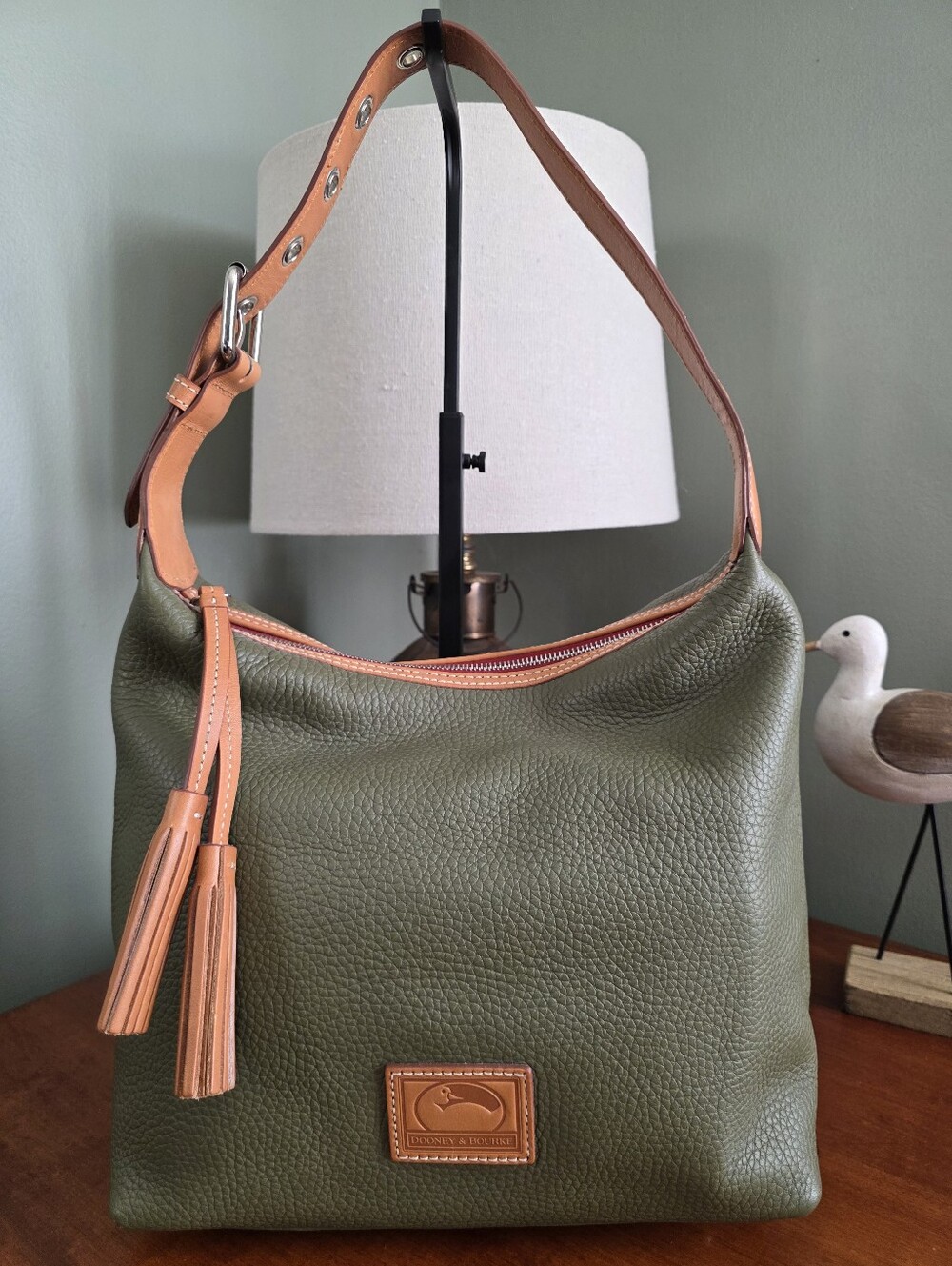 Dooney & Bourke Patterson Paige Sac Olive Pebbled Leather Hobo Shoulder Bag NWOT